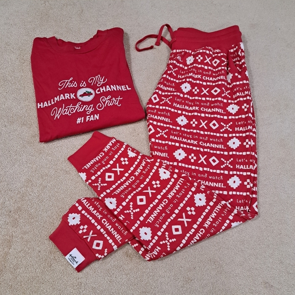 Hallmark Channel 2 Piece Set PJ Loungewear Red White Women's Size Medium Pajamas